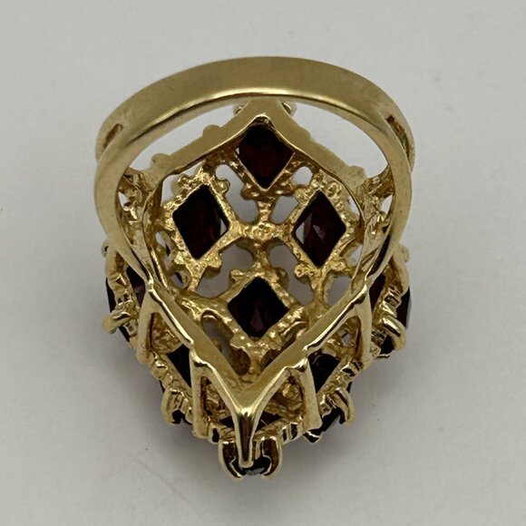 Vintage 18K HGE Red Marquise Cluster Cocktail Ring Size 6.5 - Picture 6 of 12